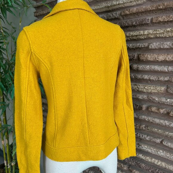 Tahari Wool Blend Boucle Moto Asymmetrical Side Zip Jacket Mustard Gold Size S - Picture 5 of 9